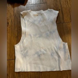 Aerie White and blue top with cut out sleeves in kind of good quality size large